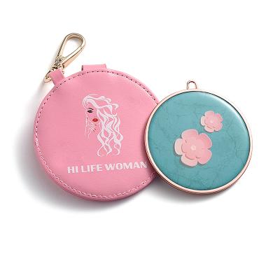 China Beautiful Girl Small Personalized Single Head Chained Luxury PU Pocket Small Mirror For Makeup for sale