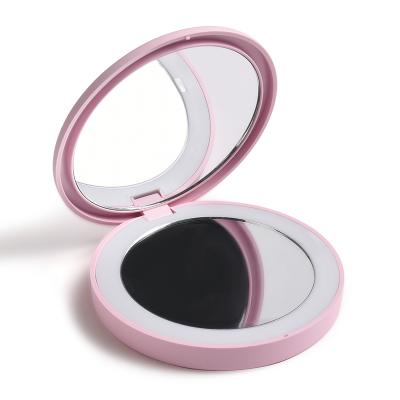 China Rechargeable Lighted Make Up Travel Pocket Foldable Cosmetic Makeup Pocket LED Small Mirror for sale