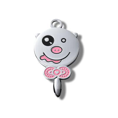 China Customized Enamel Cartoon Pig Metal Gift Lovely Soft Cosmetic Makeup Vanity Mirror Hand Mirrors for sale