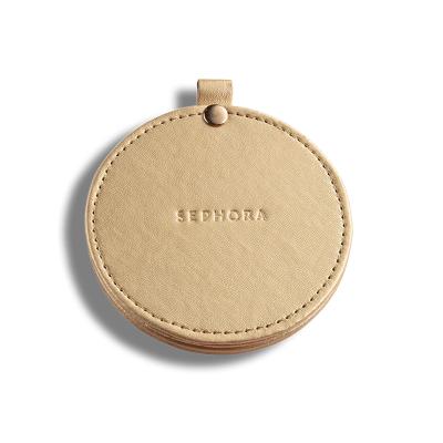 China Custom Round Shaped Glitter Bling Mirror Compact PU Leather Sleeve Pocket Cosmetic Mirror for sale