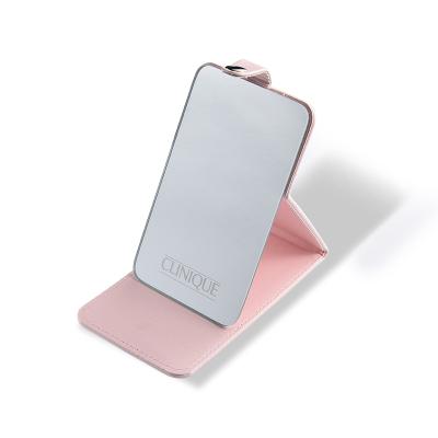 China Personalized Wholesale Portable Stainless Steel Pocket Folding Makeup Mirror With PU Leather for sale