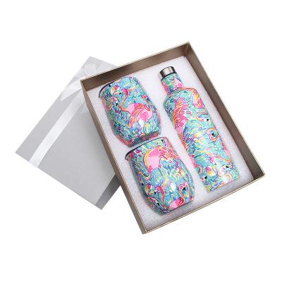 China Viable Custom Logo Gift Box Set Double Stainless Steel Wine Bottle Vacuum Insulated Cola Eggshell Cup for sale