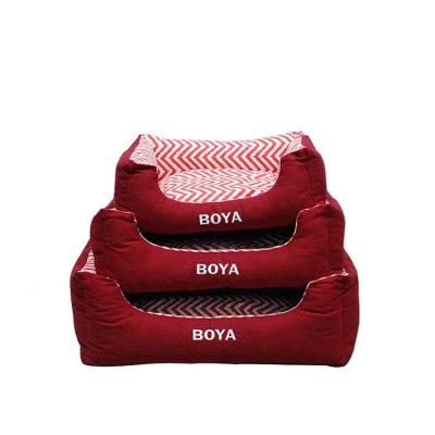 China 100% Chinese Wholesale Breathable Cotton Red And White Striped Viable Dog Pet Beds for sale