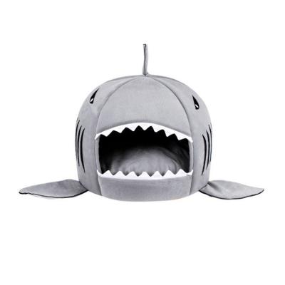 China New Viable Innovative Products Cartoon Shark Four Season Universal Pet Cat Bed Thick Warm Design for sale