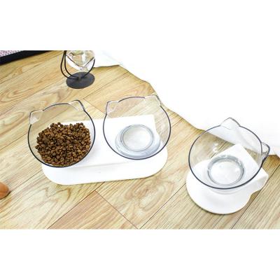 China Sustainable China Wholesalers Cat Shape Transparent Plastic Pet Bowl With Anti-Slip Mat for sale