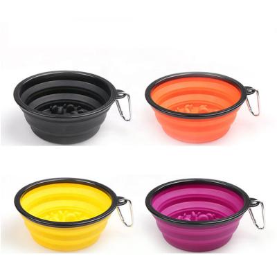 China Sustainable Portable Folding 350ml 1L PET+PP Travel Collapsible Pet Bowl With Slow Food for sale