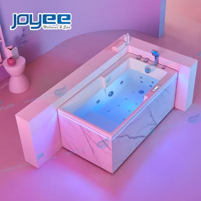 China Jet Air Bubble Small Whirlpool Skirt (Straight Skirt) JOYEE Pure White Acrylic Indoor Person Spa Double Side Tubs One Hydraulic Tubs With Strip Lights for sale