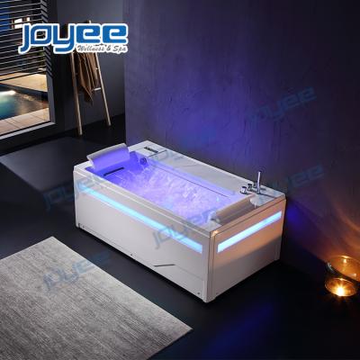 China JOYEE New Design Single Skirted Whirlpool Bathtub with Luxury LED Light Strip Edge Tubs Stone Indoor Outdoor Bathtub Hot Tub with Air Jets for sale