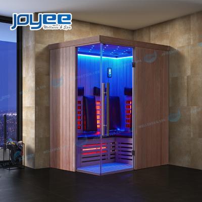 China Factory Cheapest Computer Control Panel JOYEE Indoor Sauna Rooms Wood Customized Far Infrared Dry Sauna Bath With Colorful Led Lights for sale