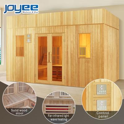 China JOYEE 4 6 Computer Infrared Control Panel 8 Person Red Cedar Sauna Indoor Room Heat Dry Sauna Cabin with LED Light for sale