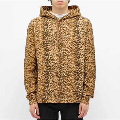 China New Arrival Anti-wrinkle All Over Leopard Print Drawstring Pullover Hoodies For Men for sale