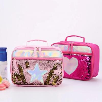 China Waterproof Waterproof Sequin Insulated Kids Lunch Bag Glitter Tote Bag Cooler Picnic Cooler Bag Te koop