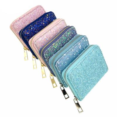 China Lady Short Zipper Wallet Student Coin Clutch Wallet Diamond Sequin Fashion PU Fluorescent Women Laser Colorful Female Kids Purse for sale