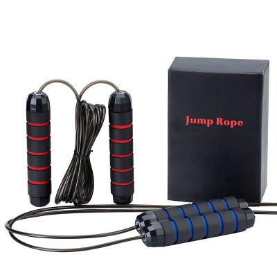 China Customized Portable Red Adjustable Logo Fitness Jump Rope Rubber Steel Jump Rope With Foam Handles for sale