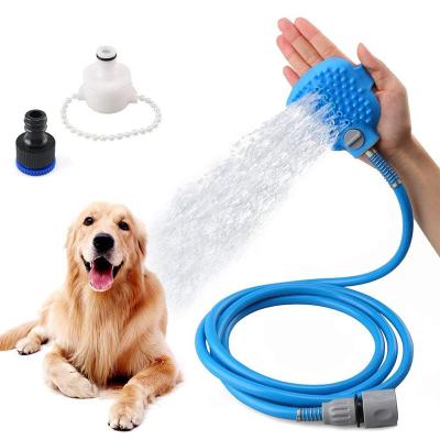 China Sustainable Adjustable Bath Glove Pet Shower Kit With Finger Free Dental Brush For Dog Massage for sale