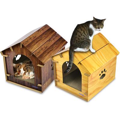 China Sustainable Pet House With Integrated Cat Scratch Panel One-Piece Dual Use for sale