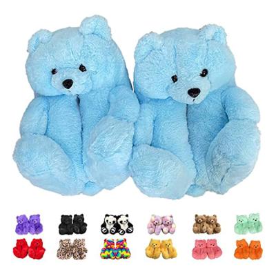 China Fashion Trend New Winter Fur Slippers Bedroom Teddy Bears Slippers Fuzzy Fluffy Plush Teddy Bear Slippers For Women Girls for sale