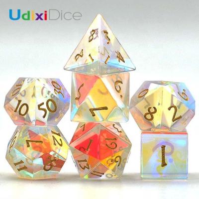 China Rainbow Crystal Udixi Rainbow Crystal Polyhedral Dies Gemstone DND RPG Glass Die Set for sale