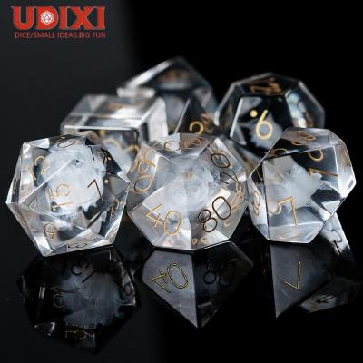 China Udixi Dice Glass D&D RPG Transparent Glass Dungeons And Dragons 7PCs Polyhedral Dice Set for sale