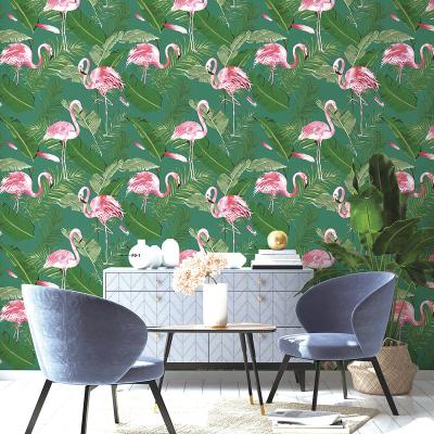 China Modern Flamingo And Banana Leaves Design Decorative PVC Wallpapers / Wall Covering for sale