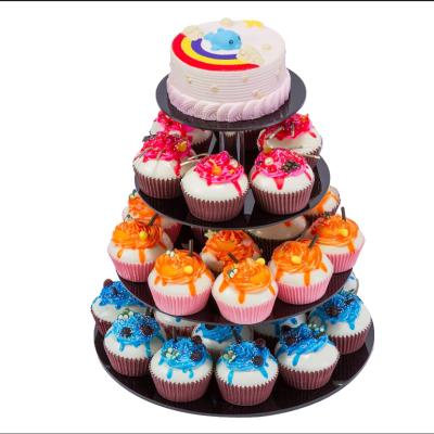 China 4 Tier Wedding Birthday Party Use Acrylic Black Round Cup Cake Stand GF6465 for sale