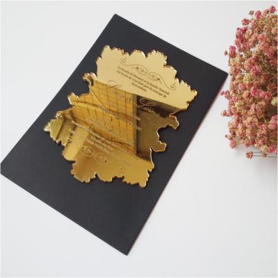 China Hot Sale Custom Luxury Gold Color Holiday Party Invitation Cards Wedding Europe Acrylic Invitation Card for sale