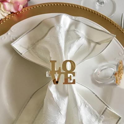 China 6 Pieces Luxury Acrylic Napkin Ring Napkin Rings Wedding Love Love Gold Color for sale