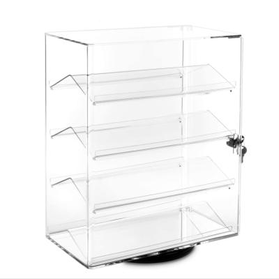 China Hot Sales Rectangle 4 Tiers 360 Tiers Revolving Store Counter Top Display Acrylic Clear Showcase Cabinet RE434 for sale