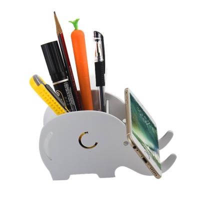 China White Acrylic Pen Holder Desktop Pen Holder With Phone Rack Acrylic Baby Cute Elephant for sale