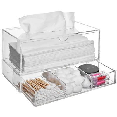 China Viable Custom Size And Color Acrylic Transparent Makeup Organizer Storage With Tissue Box for sale