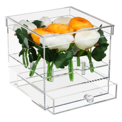 China Handmade Wholesale Gifts 9 Holes Acrylic Flower Box With Drawer Square Rose Flower Box for sale