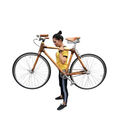 China Durable 700c City Speed ​​Commuter Bike Frameset Wooden Hybrid Bamboo Road Bike Fixed Cycle Frame for sale