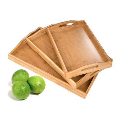 China Viable Non-Slip Rectangular Bamboo Butler Breakfast Serving Tray Hotel Bed Tray for sale