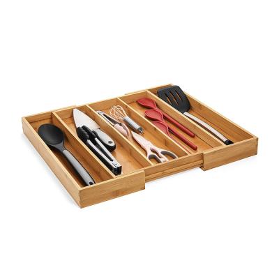 China Amazon Sustainable Wholesale Bamboo Kitchen Drawer Silverware Organizer Utensil Holder Cutlery Tray for sale