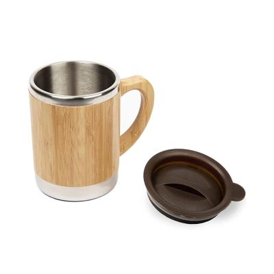 China Custom Reusable Bamboo Wooden Coffee Mugs Christmas Gift Disposable Handle Coffee Mugs With Lid for sale