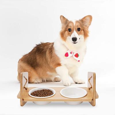 China High Quality Sustainable For Dogs And Cat Bowl Wooden Amazon Pet Bowl Feeder With Bamboo Rack And Shelf for sale