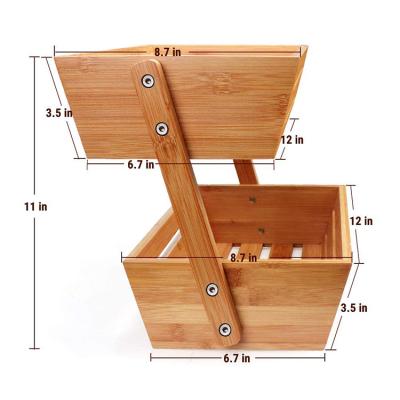 China 2 Shelf Sustainable Bamboo Bread Fruit Basket Rack Holder Vegetable Bowl For Kitchen Countertops for sale