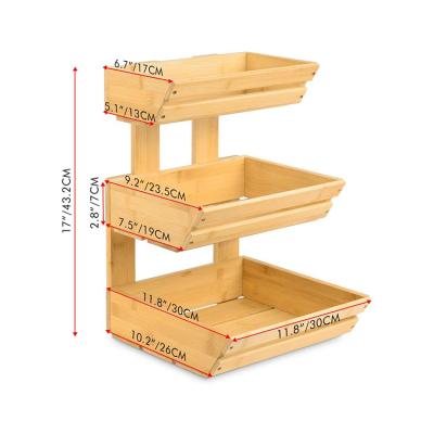 China Sustainable Fruit Basket 3-Tier Vegetable Storage Rack Bamboo Standing Bread Display Stand for sale