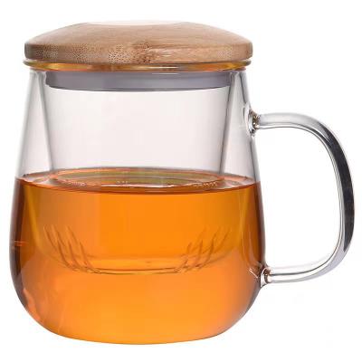 China Stocked Glass Tea Infusion Mug with Clear Filter Heat Resistant Bamboo Lid for Tea and Office for sale