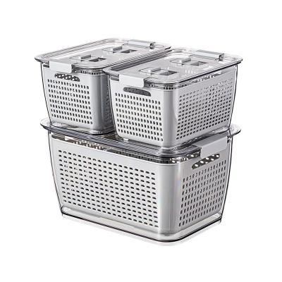 China Simple and transparent plastic drain freshness preservation sorting basket, sealed refrigerator, double-layer drain basket for fruits and vegetables for sale