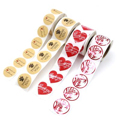 China Waterproof Customized Round Shape Kraft Paper Thank You Stickers For Small Business Label Roll for sale