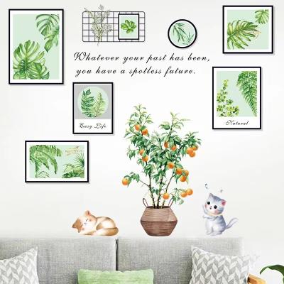 China Modern fresh potted porch restaurant living room bedroom wall photo frame simulation green plants removable decorative stickers for sale