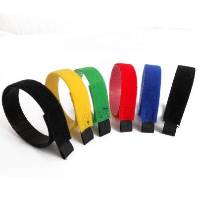 China Colorful Cable Wire Management Self Locking Hook And Loop Strap Back To Back Cable Ties With Pull Ring for sale