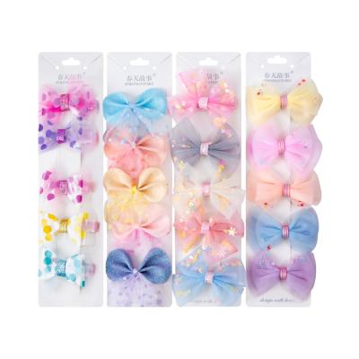 China Mixed Baby Kids Hair Clip Set Different Colors 5pcs Bowknot Grosgrain Ribbon Baby Hair Clips Set Hair Clips Accessories For Kids for sale