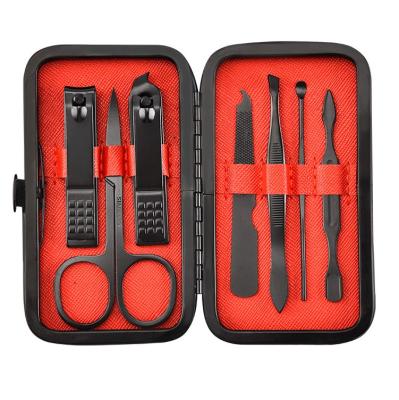 China Professional Durable 7pcs Finger Toe Black Stainless Steel Nail Clipper Set Manicure Pedicure Set Nail Care Kit For Adult Baby for sale