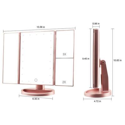 China Wholesale Led Lighted Travel Makeup Mirror Magnified Desktop Trifold Table Make Up Mirror With Lights for sale