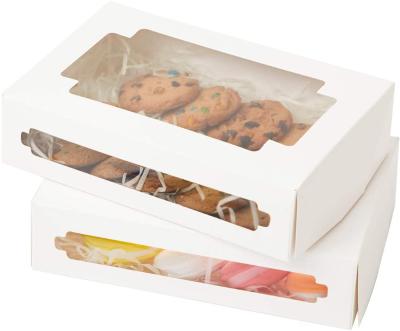 China Recyclable Customizable White Kraft Paper Bakery Cake Boxes Macaron Packaging With Two Clear Windows for sale