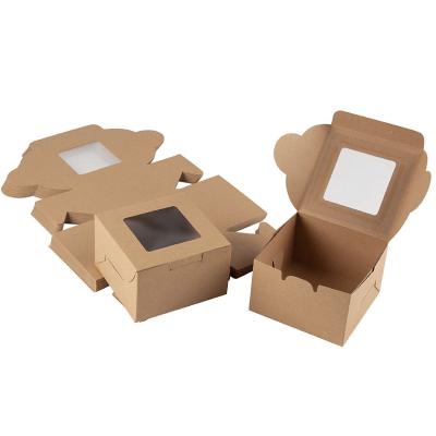 China Recyclable Kraft Paper Bakery Cake Boxes With Window 4x4x2.5 Inch White Cardboard Pie Takeout Box for sale