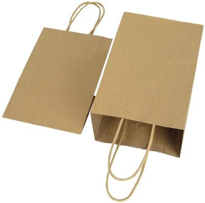 China 100 Pack 5.25x3.25x8 Inch Small Recyclable Brown Paper Bags With Handles Bulk , Bagmad Gift Paper Bags for sale