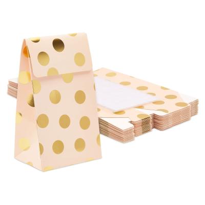 China Recycled Materials Birthday Gift Paper Candy Treat Bags With Gold Foil Polka Dots Weddings Gift Packaging for sale